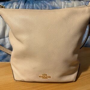 Coach Cream Leather Shoulder Bag with Gold Accents